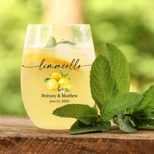 Kalligrafie Ink Waterverf Citroenen Limoncello Wijnglas Zonder Voet