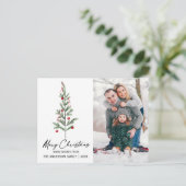 Kalligrafie Ink Waterverf Kerstboom Foto Feestdagenkaart (Staand voorkant)