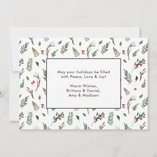 Kalligrafie Inkt Foto Kerstgroen Bessen Feestdagenkaart (Achterkant)