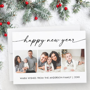 Kalligrafie Inkt Gelukkig Nieuwjaar 3 Foto's Feestdagenkaart
