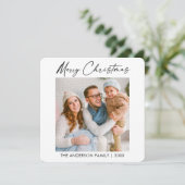 Kalligrafie-inkt kerstfotominimalist feestdagenkaart (Staand voorkant)