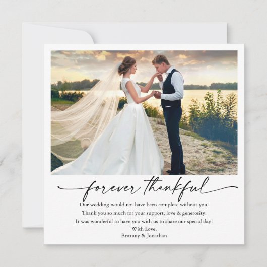 Kalligrafie Inkt Pen Dankbaar Trouwfoto Vierkant Bedankkaart (Voorkant)