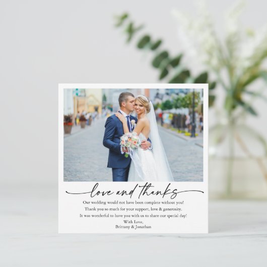 Kalligrafie Inkt Pen Love Wedding Photo Square Bedankkaart (Staand voorkant)
