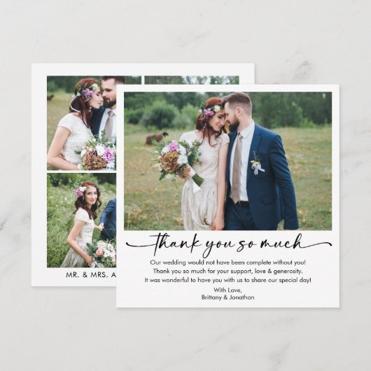 Kalligrafie Inkt Pen Script 5 Foto Vierkant Huweli Bedankkaart (Voorkant / Achterkant)