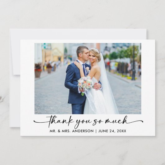 Kalligrafie Inkt Pen Script Foto bruiloft Dank u Bedankkaart (Voorkant)