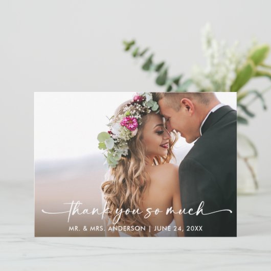 Kalligrafie Inkt Pen Script Trouwfoto Bedankkaart (Staand voorkant)