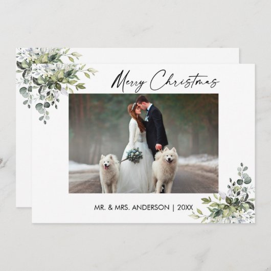 Kalligrafie Inkt Script Groen Paar Kerstmis Feestdagenkaart (Voorkant / Achterkant)