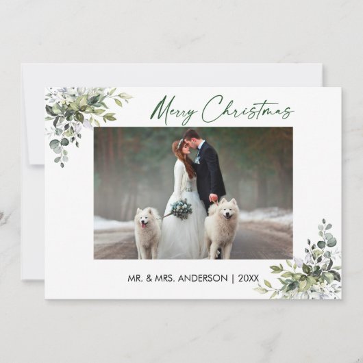 Kalligrafie Inkt Script Kerstgroen Paar Feestdagenkaart (Voorkant)