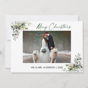 Kalligrafie Inkt Script Koppel groen bessen Feestdagenkaart