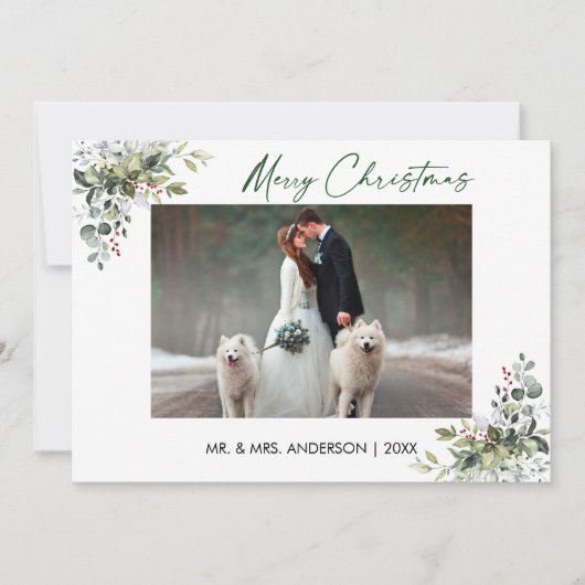 Kalligrafie Inkt Script Koppel groen bessen Feestdagenkaart (Voorkant)