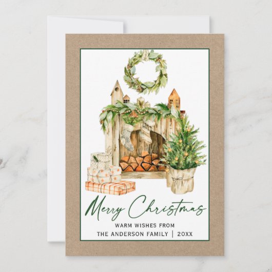 Kalligrafie Inkt Waterverf Kerst Kracht Feestdagenkaart (Voorkant)