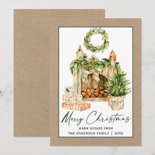 Kalligrafie Inkt Waterverf Kerst Kracht Feestdagenkaart (Voorkant / Achterkant)