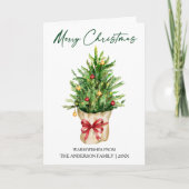 Kalligrafie Inkt Waterverf Kerst Pijnboom Rode Str Feestdagen Kaart (Voorkant)