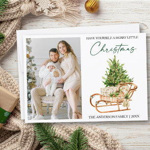 Kalligrafie Inkt Waterverf Pines Sleigh Foto Feestdagenkaart