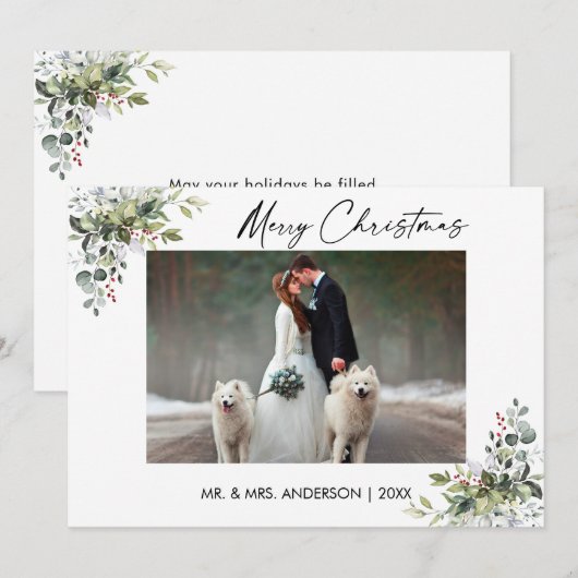 Kalligrafie Inktscript Groen Berries Paar Feestdagenkaart (Voorkant / Achterkant)