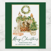 Kalligrafie Inktscript Waterverf Kerstgroen Wijn Etiket (Enkel label)