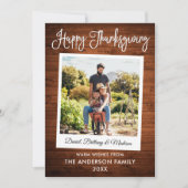 Kalligrafie Instant Camera Foto Hout Thanksgiving Feestdagenkaart (Voorkant)