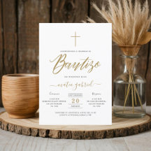 Kalligrafie Invitacion De Bautizo Para Niño Gold