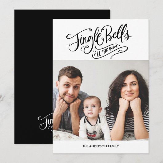 Kalligrafie Jingle Bells Kerstkaart Kaart (Voorkant / Achterkant)