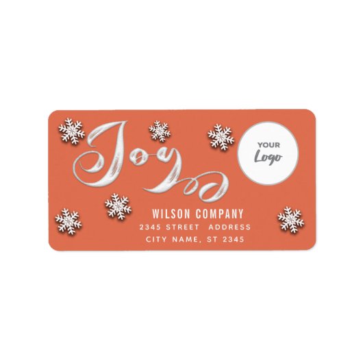 Kalligrafie Joy snowfakes corporate logo Vakantie Etiket (Voorkant)