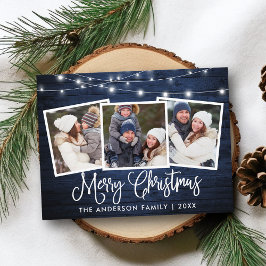 Kalligrafie Kerst Blauw Houten Lichten 3 Foto Briefkaart