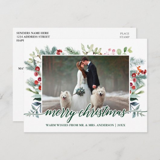 Kalligrafie Kerstmis Groen Bruiloft Foto Groen Briefkaart (Voorkant / Achterkant)