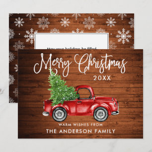 Kalligrafie Kerstmis Vrachtwagen Snowflakes Hood Feestdagenkaart
