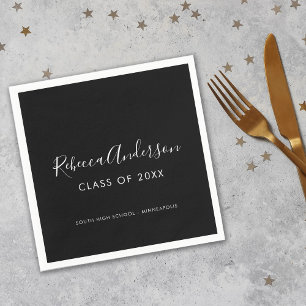 Kalligrafie Klasse van 2025 Black Graduation Party Servet
