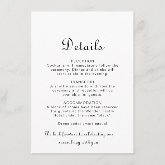 Kalligrafie Klassieke minimalistische bruiloft det Informatiekaartje (Voorkant)