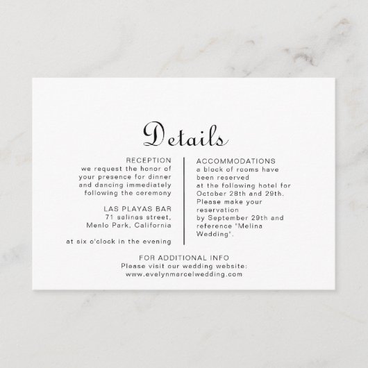 Kalligrafie Klassieke minimalistische bruiloft det Informatiekaartje (Voorkant)