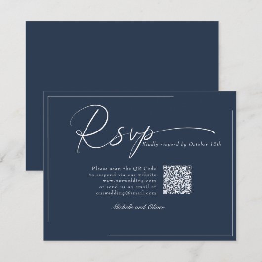 Kalligrafie Klassieke Moderne Trouw QR Code RSVP Kaartje (Voorkant / Achterkant)