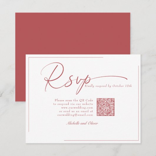 Kalligrafie Klassieke Moderne Trouw QR Code RSVP Kaartje (Voorkant / Achterkant)
