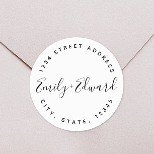 Kalligrafie Koppel Namen Circulaire Trouwadres Ronde Sticker
