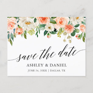 Kalligrafie Koraal Bloemen Save The Date Briefkaart