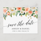 Kalligrafie Koraal Bloemen Save The Date Briefkaart (Voorkant)