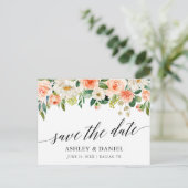 Kalligrafie Koraal Bloemen Save The Date Briefkaart (Staand voorkant)