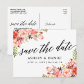 Kalligrafie Koraal Bloemen Save The Date Briefkaart (Voorkant / Achterkant)
