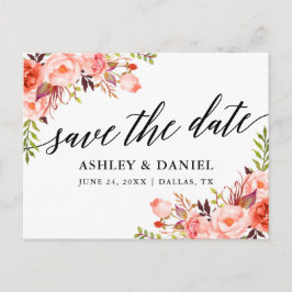 Kalligrafie Koraal Bloemen Save The Date Briefkaart