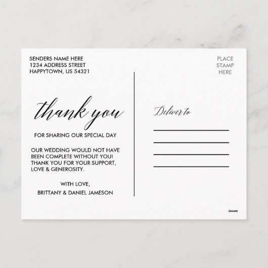 Kalligrafie Kraft bruiloft Dank u Briefkaart (Achterkant)