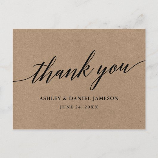 Kalligrafie Kraft bruiloft Dank u Briefkaart (Voorkant)