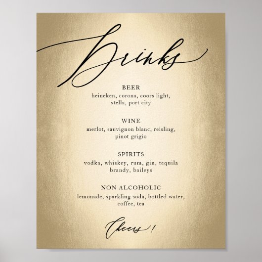 Kalligrafie Letter Drinks & Proost Trouwbord Poster (Voorkant)