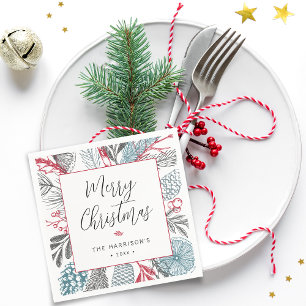 Kalligrafie Lettering Prettig Kerstmis Groenelemen Servet