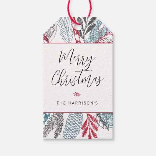 Kalligrafie Lettering Vrolijk Kerstmis Groen Cadeaulabel (Voorkant)