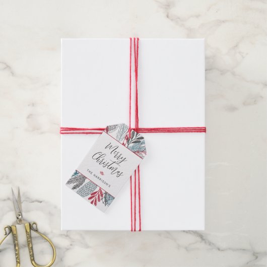 Kalligrafie Lettering Vrolijk Kerstmis Groen Cadeaulabel (Met Touw)