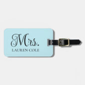  kalligrafie Licht Blauw Mevrouw Gepersonaliseerd Bagagelabel (Voorkant horizontaal)
