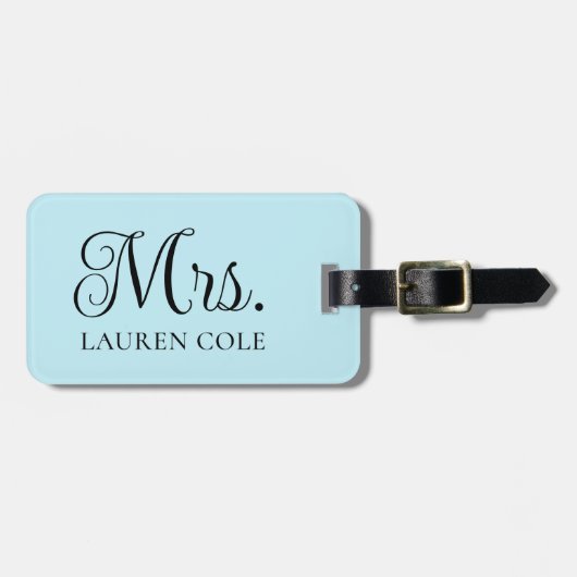 kalligrafie Licht Blauw Mevrouw Gepersonaliseerd Bagagelabel (Voorkant horizontaal)