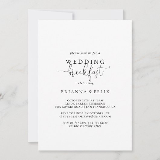 Kalligrafie Liefde Fancy Schrift Huwelijksontbijt Kaart (Voorkant)