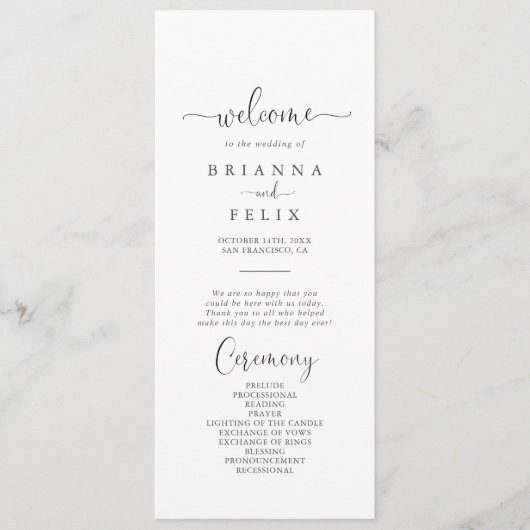 Kalligrafie liefde Fancy script bruiloft programma Programmakaart (Voorkant)