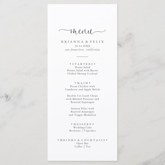 Kalligrafie Liefde Fancy Script Diner Menu (Voorkant)