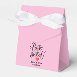 Kalligrafie Liefde is Zoet in Lichtroze Bruiloft Bedankdoosjes